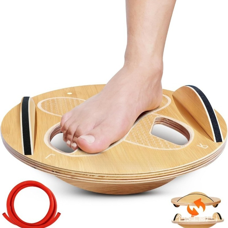 Yoga Fitness Training - 木製フィットネスバランスボード 大人用フットトレーナーペダルディスク ヨガエクササイズ安定性コアトレーニング用