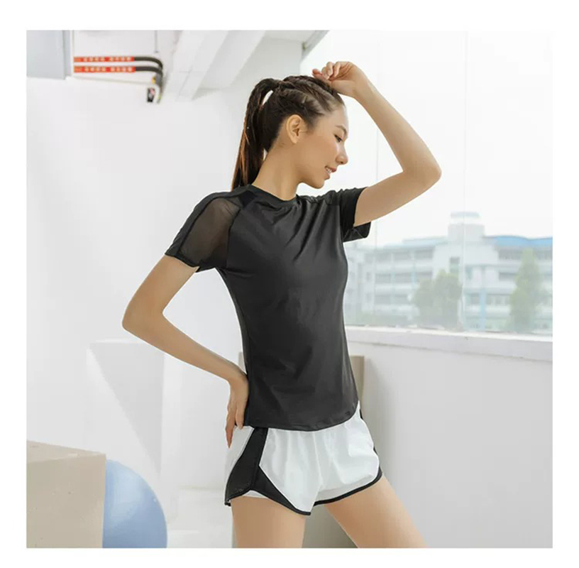 サマースポーツ半袖レディースメッシュ速乾性通気性ヨガトップス - Yoga Fitness Training のレビューと価格